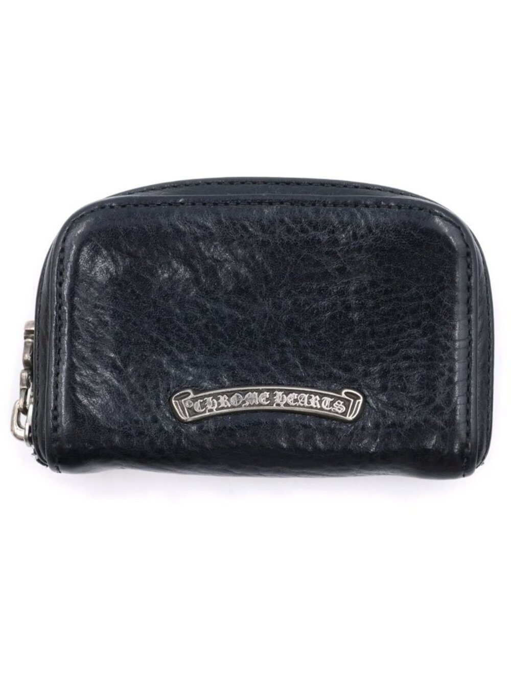 Chrome Hearts Coin Purse Single Fold Dagger Zip Compact Wallet Black Silver